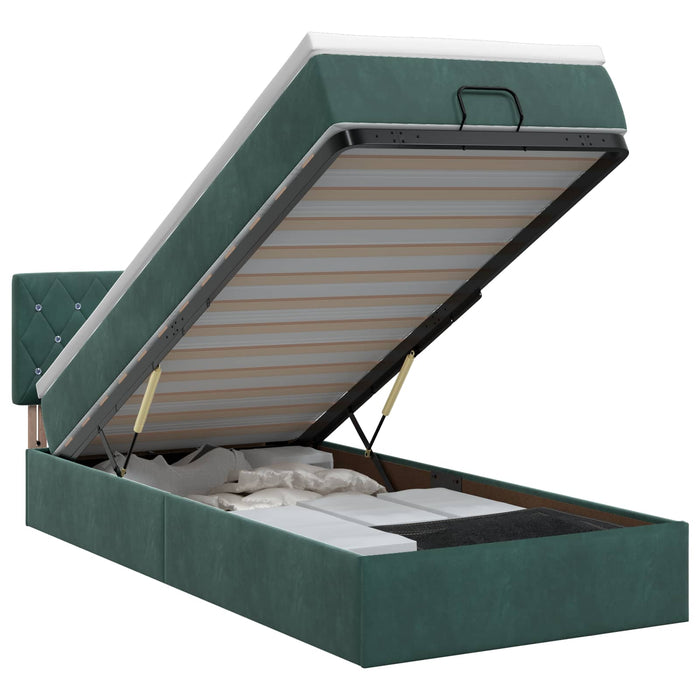 Pat ottoman cu saltea Verde închis 90 x 190 cm Catifea WALTI