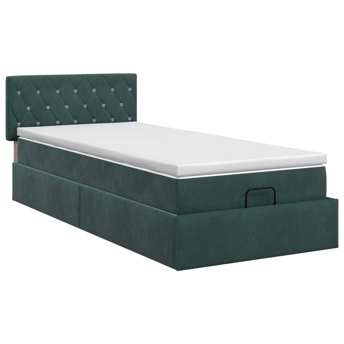 Pat ottoman cu saltea Verde închis 90 x 190 cm Catifea WALTI