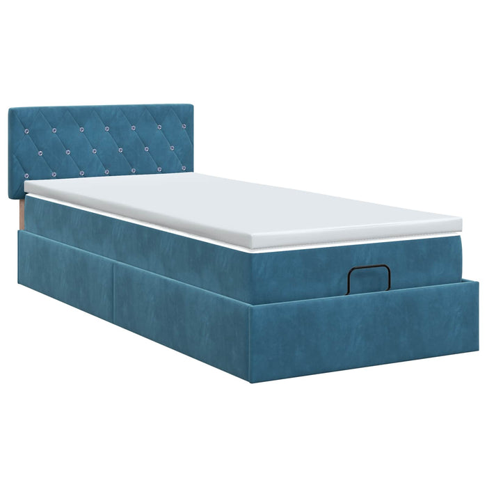 Pat ottoman cu saltea Albastru închis 90 x 190 cm Catifea WALTI