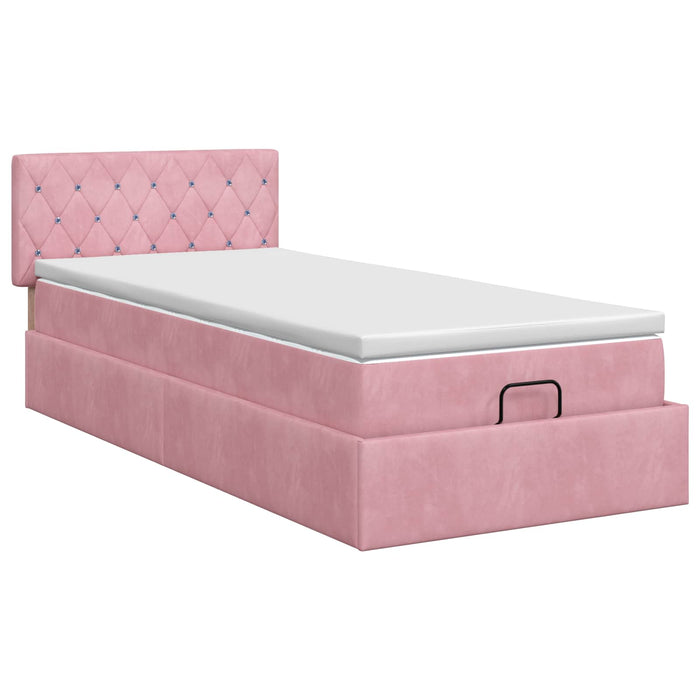 Pat ottoman cu saltea cu headboard Roz 90 x 190 cm Catifea WALTI