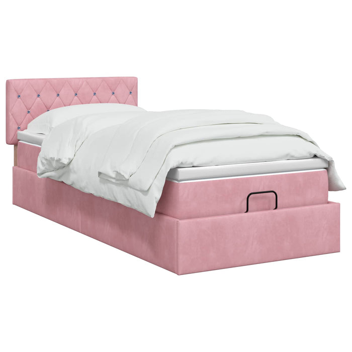 Pat ottoman cu saltea cu headboard Roz 90 x 190 cm Catifea WALTI