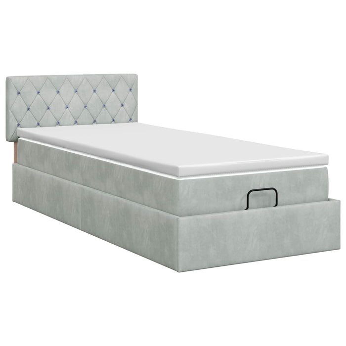 Pat ottoman cu saltea Gri deschis 100 x 200 cm Catifea WALTI