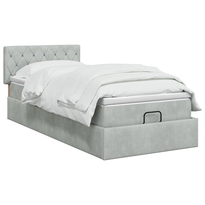 Pat ottoman cu saltea Gri deschis 100 x 200 cm Catifea WALTI