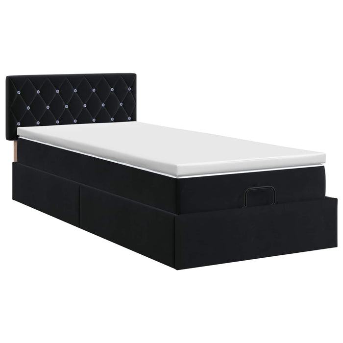 Pat ottoman cu saltea cu headboard Negru 100 x 200 cm Catifea - WALTI WALTI