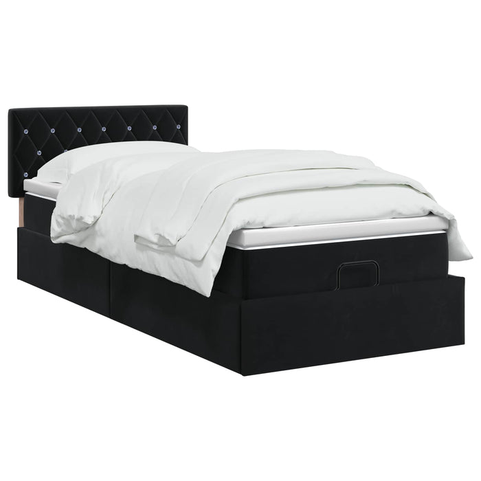 Pat ottoman cu saltea cu headboard Negru 100 x 200 cm Catifea - WALTI WALTI