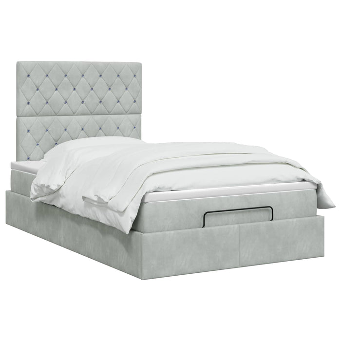 Pat ottoman cu saltea Gri deschis 120 x 190 cm Catifea WALTI