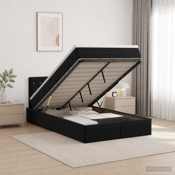 Pat Ottoman cu Saltea și LED Negru 120 x 200 cm Catifea WALTI