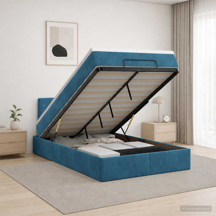 Pat ottoman cu saltea Albastru închis 120 x 200 cm Catifea WALTI