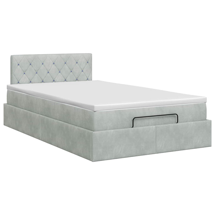 Pat ottoman cu saltea Gri deschis 120 x 200 cm Catifea WALTI