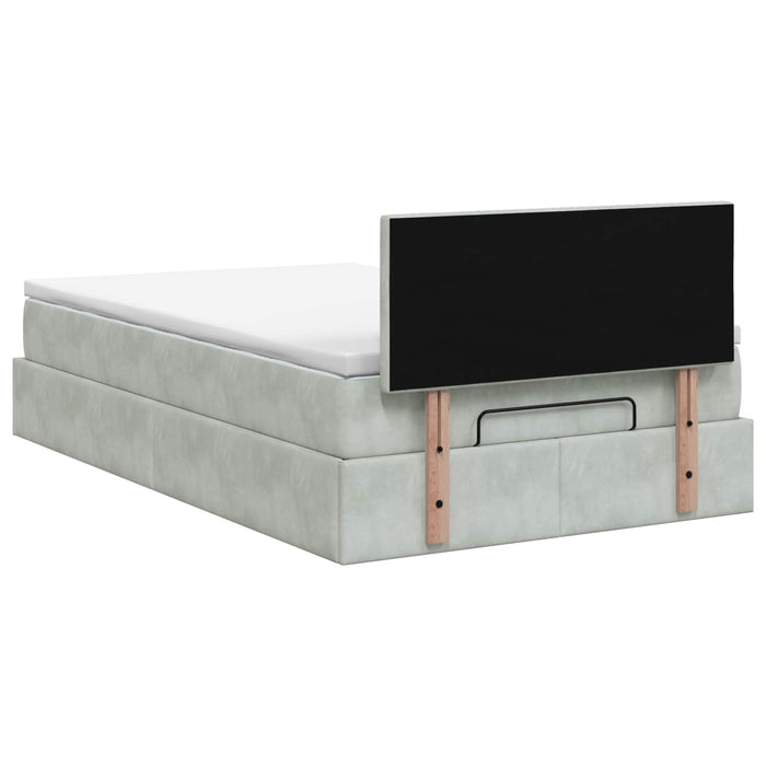 Pat ottoman cu saltea Gri deschis 120 x 200 cm Catifea WALTI