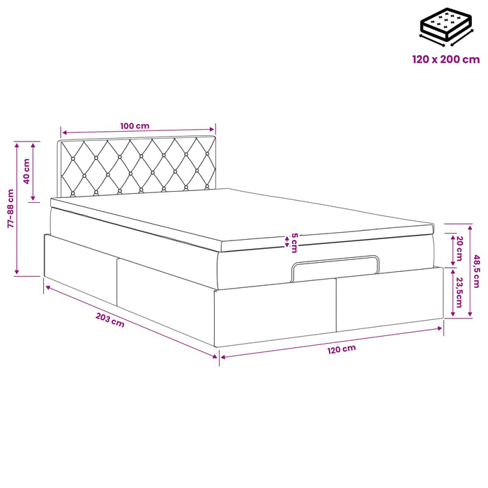Pat ottoman cu saltea Gri deschis 120 x 200 cm Catifea WALTI