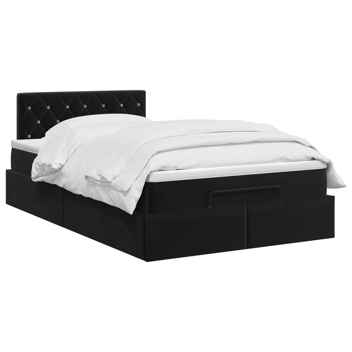 Pat ottoman cu saltea cu headboard Negru 120 x 200 cm Catifea WALTI