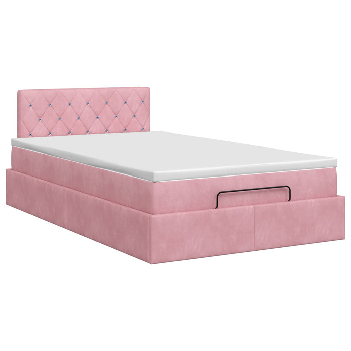 Pat ottoman cu saltea cu headboard Roz 120 x 200 cm Catifea WALTI