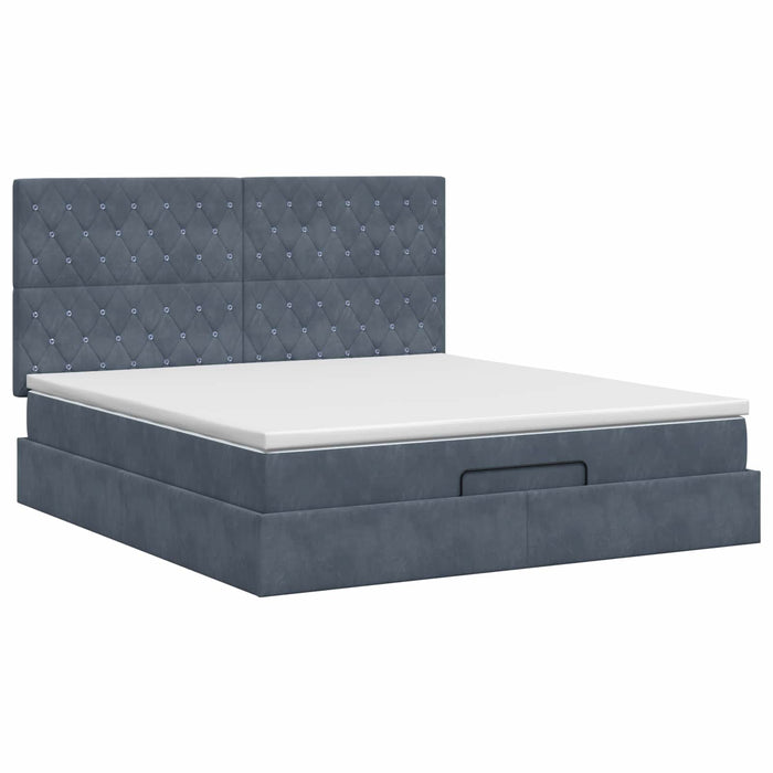 Pat ottoman cu saltea Gri închis 140 x 190 cm Catifea WALTI