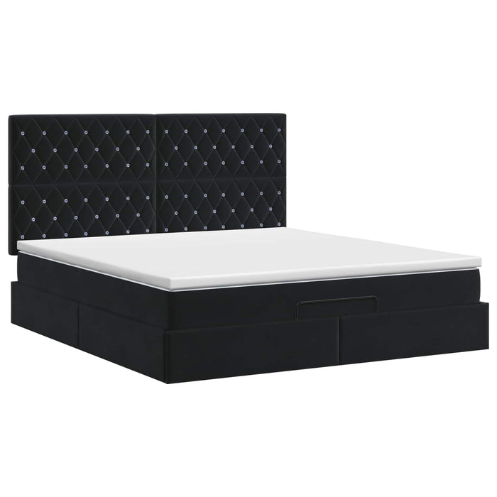 Pat ottoman cu saltea cu headboard Negru 140 x 200 cm Catifea WALTI