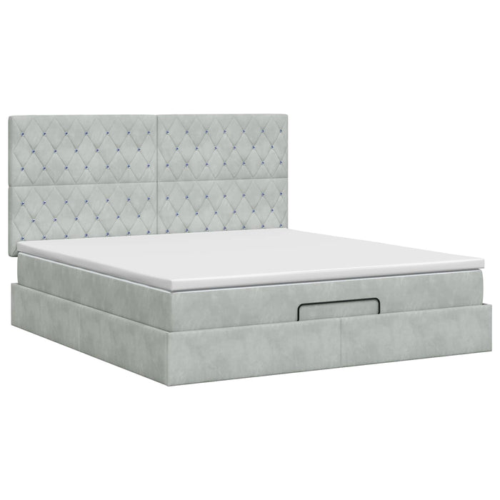 Pat ottoman cu saltea Gri deschis 160 x 200 cm Catifea WALTI