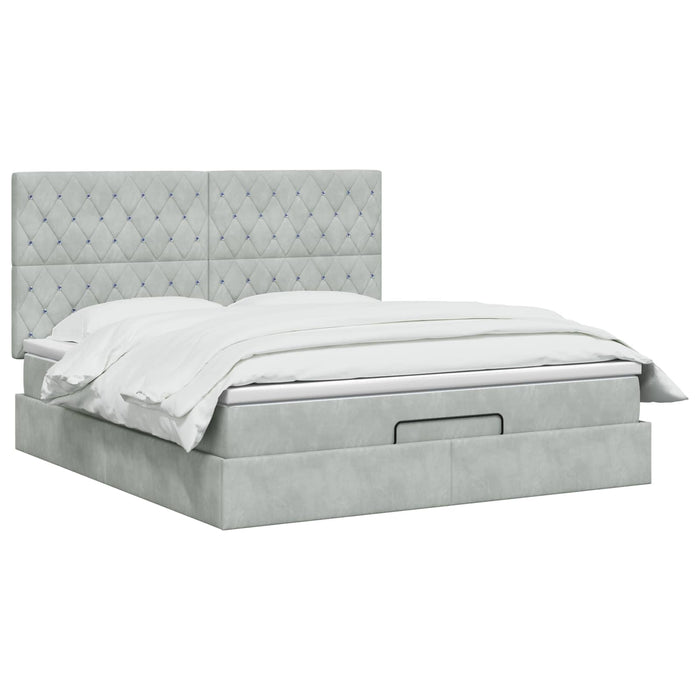 Pat ottoman cu saltea Gri deschis 160 x 200 cm Catifea WALTI