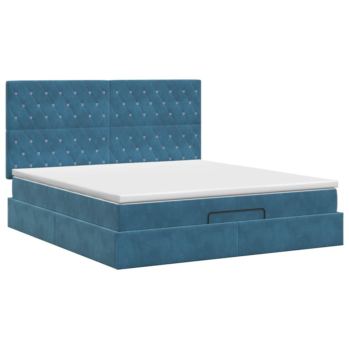 Pat ottoman cu saltea Albastru închis 180 x 200 cm Catifea - WALTI WALTI