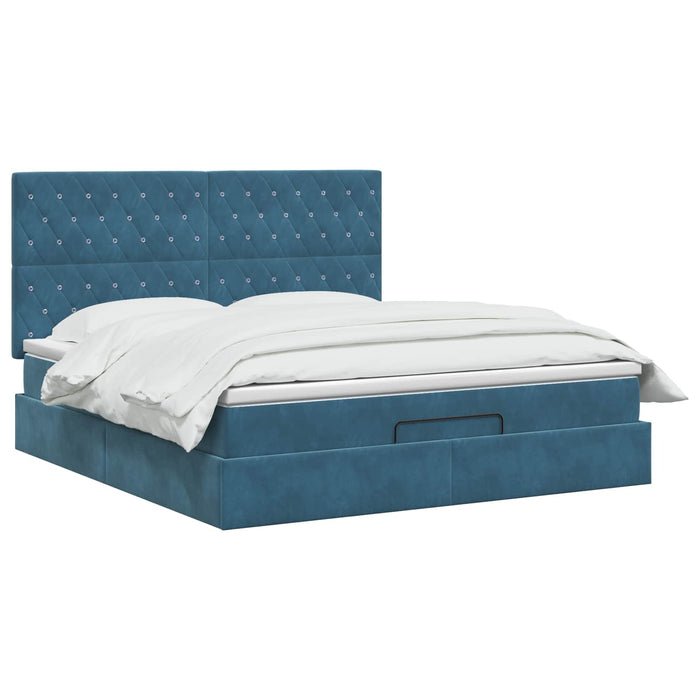 Pat ottoman cu saltea Albastru închis 180 x 200 cm Catifea - WALTI WALTI
