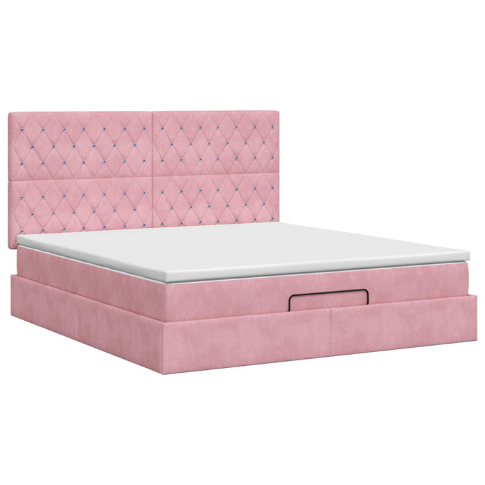 Pat ottoman cu saltea cu headboard Roz 180 x 200 cm Catifea - WALTI WALTI