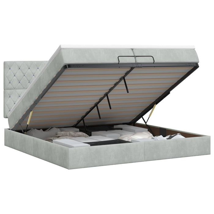 Pat ottoman cu saltea Gri deschis 200 x 200 cm Catifea WALTI