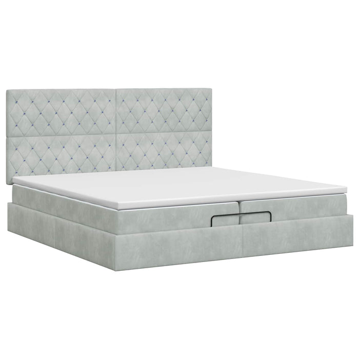Pat ottoman cu saltea Gri deschis 200 x 200 cm Catifea WALTI