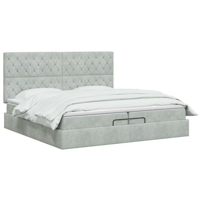 Pat ottoman cu saltea Gri deschis 200 x 200 cm Catifea WALTI
