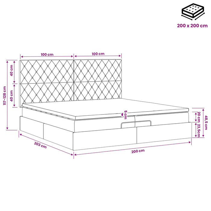 Pat ottoman cu saltea Gri deschis 200 x 200 cm Catifea WALTI