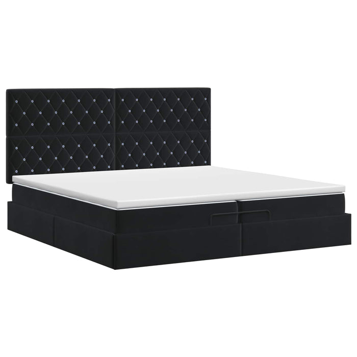 Pat ottoman cu saltea cu headboard Negru 200 x 200 cm Catifea WALTI