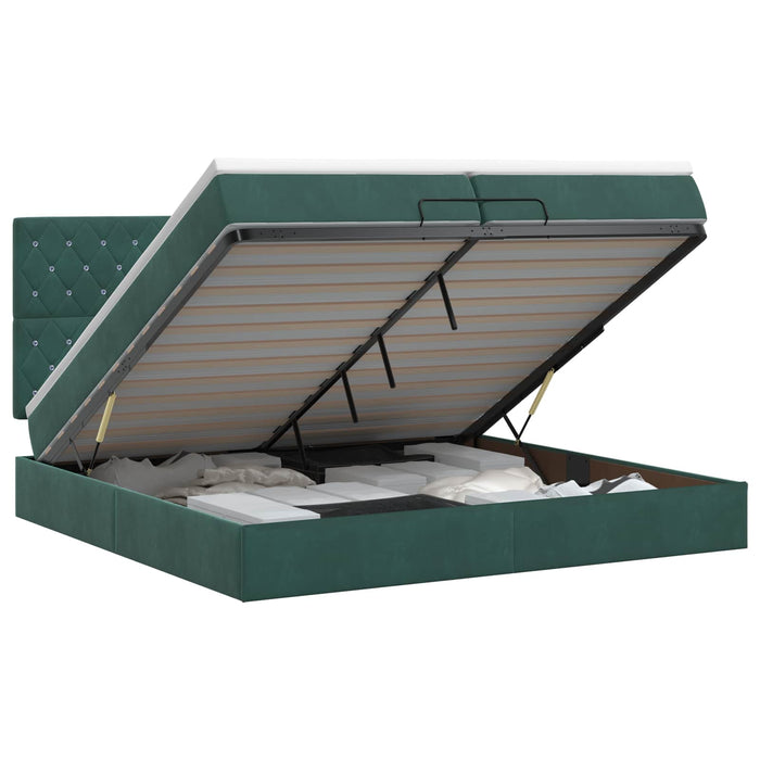 Pat ottoman cu saltea Verde închis 200 x 200 cm Catifea WALTI
