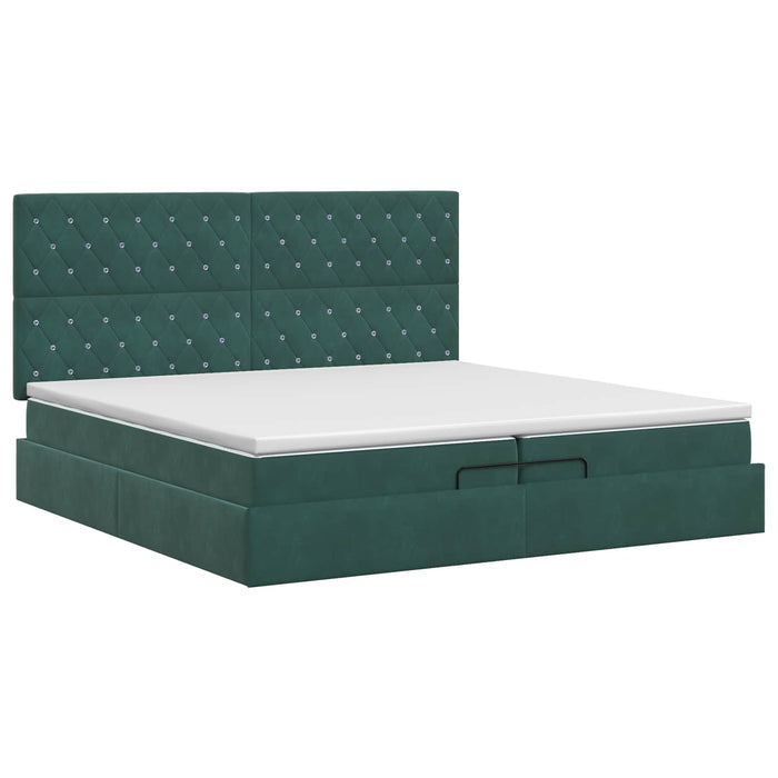 Pat ottoman cu saltea Verde închis 200 x 200 cm Catifea WALTI