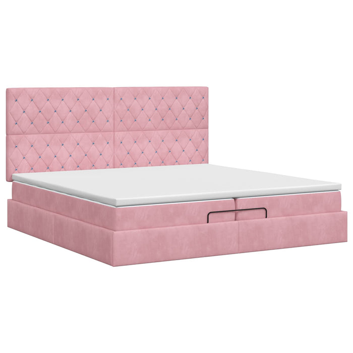 Pat ottoman cu saltea cu headboard Roz 200 x 200 cm Catifea WALTI
