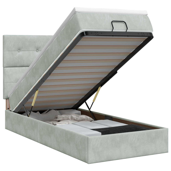 Pat ottoman cu saltea Gri deschis 80 x 200 cm Catifea WALTI