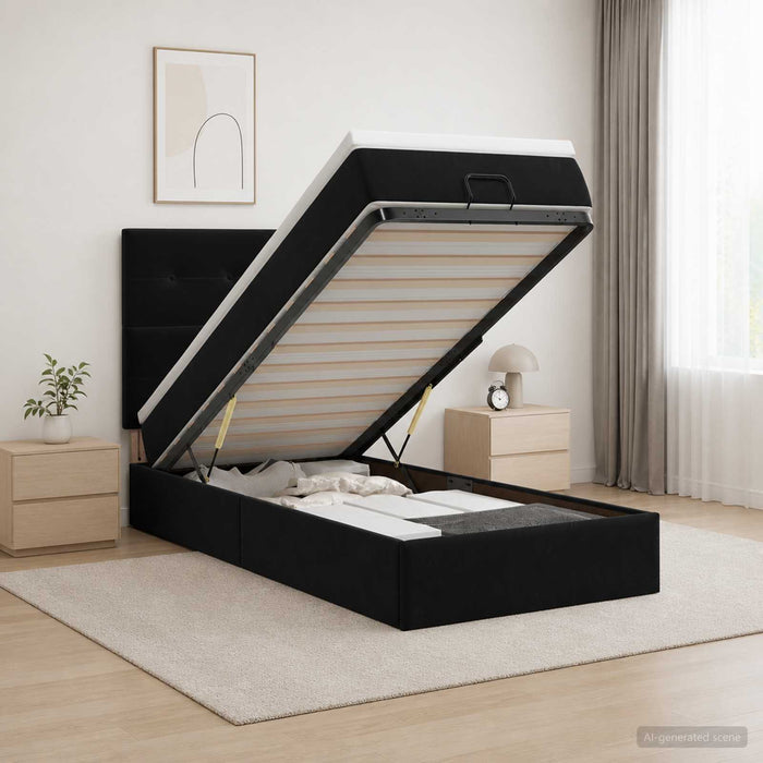 Pat ottoman cu saltea cu headboard Negru 80 x 200 cm Catifea - WALTI WALTI