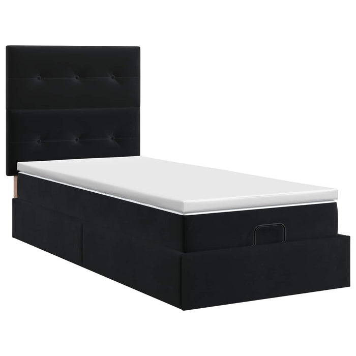 Pat ottoman cu saltea cu headboard Negru 80 x 200 cm Catifea WALTI