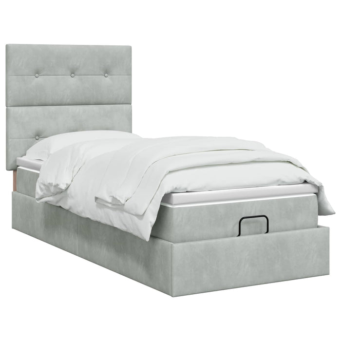 Pat ottoman cu saltea Gri deschis 90 x 190 cm Catifea WALTI