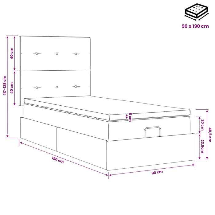 Pat ottoman cu saltea Albastru închis 90 x 190 cm Catifea WALTI