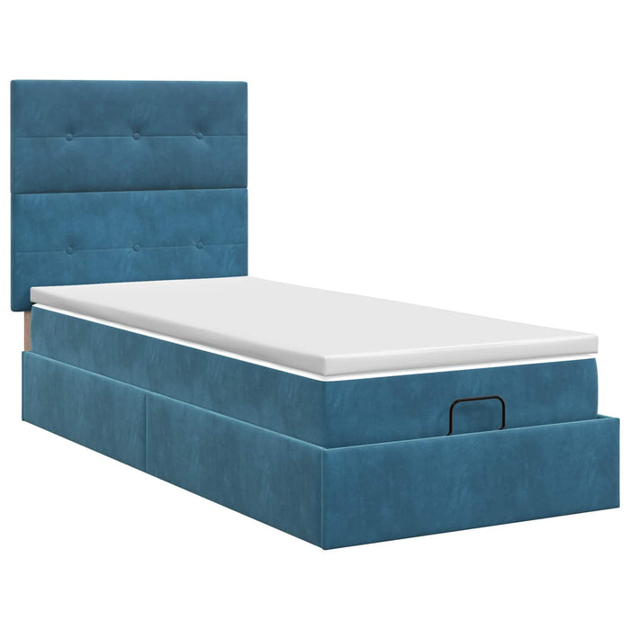 Pat ottoman cu saltea Albastru închis 90 x 200 cm Catifea WALTI