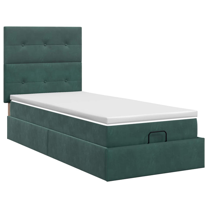 Pat ottoman cu saltea Verde închis 100 x 200 cm Catifea WALTI