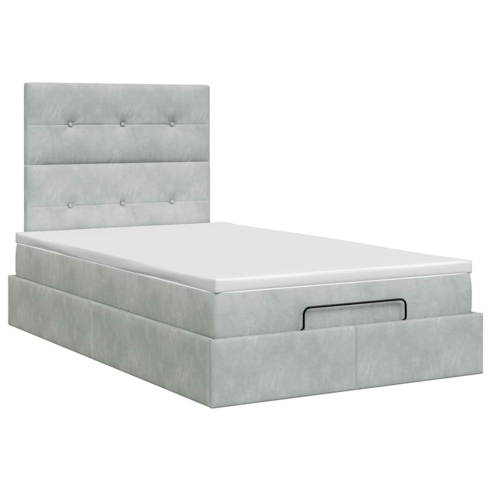 Pat ottoman cu saltea Gri deschis 120 x 190 cm Catifea WALTI