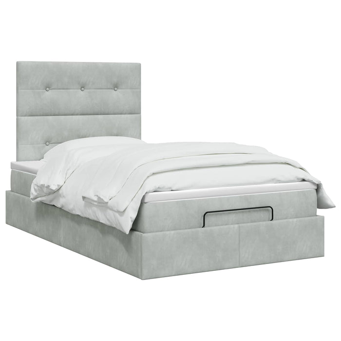 Pat ottoman cu saltea Gri deschis 120 x 200 cm Catifea WALTI