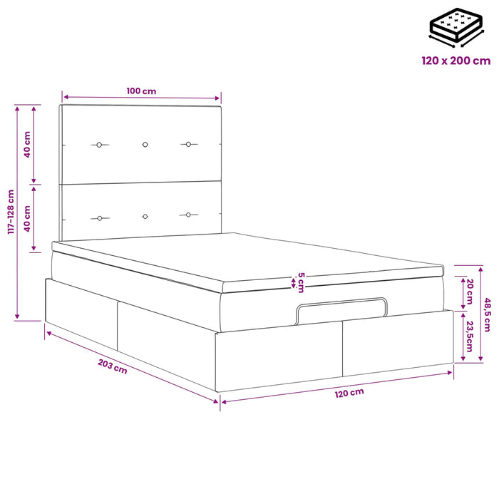 Pat ottoman cu saltea Gri închis 120 x 200 cm Catifea WALTI
