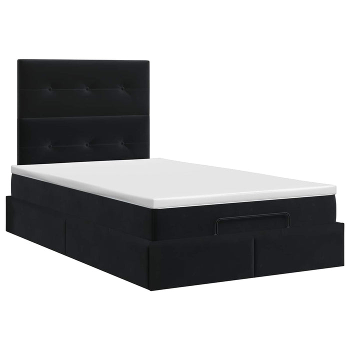 Pat ottoman cu saltea cu headboard Negru 120 x 200 cm Catifea WALTI