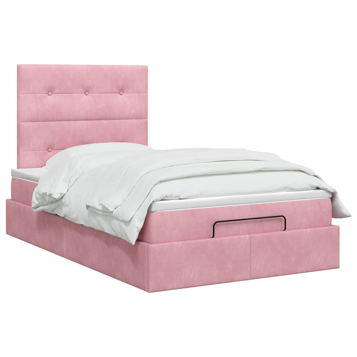 Pat ottoman cu saltea cu headboard Roz 120 x 200 cm Catifea WALTI