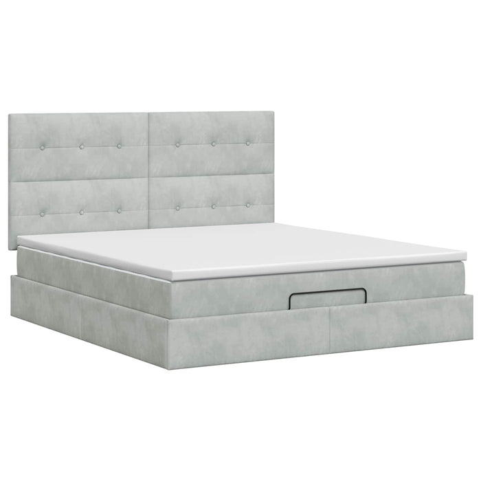 Pat ottoman cu saltea Gri deschis 140 x 190 cm Catifea WALTI
