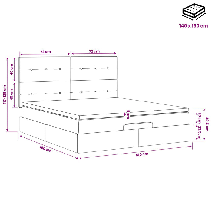 Pat ottoman cu saltea Gri deschis 140 x 190 cm Catifea WALTI
