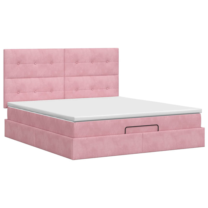 Pat ottoman cu saltea cu headboard Roz 140 x 190 cm Catifea WALTI