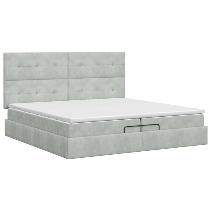 Pat ottoman cu saltea Gri deschis 200 x 200 cm Catifea WALTI
