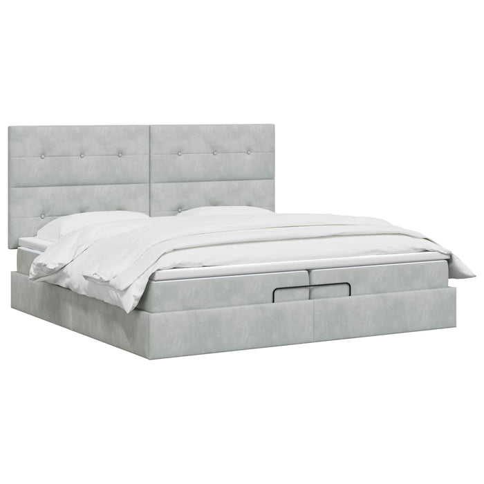 Pat ottoman cu saltea Gri deschis 200 x 200 cm Catifea WALTI