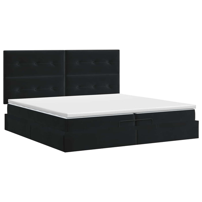 Pat ottoman cu saltea cu headboard Negru 200 x 200 cm Catifea WALTI